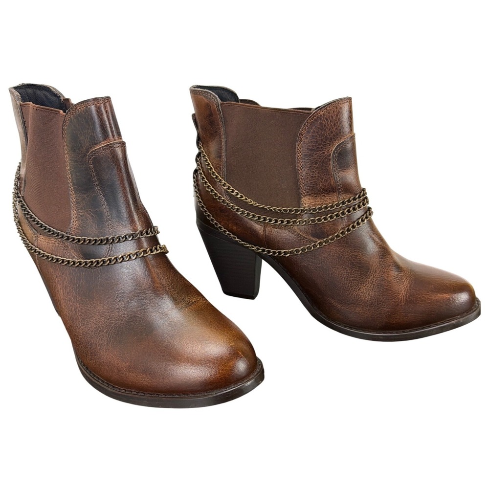Vtg Dingo Womens Brown Leather Chain Harness Ankle Boots 9.5 Western Chelsea
